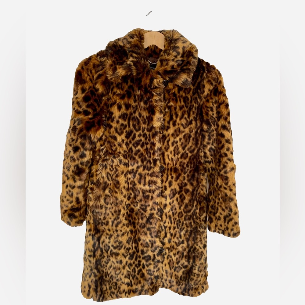 J Crew Collection Faux Fur Leopard Coat